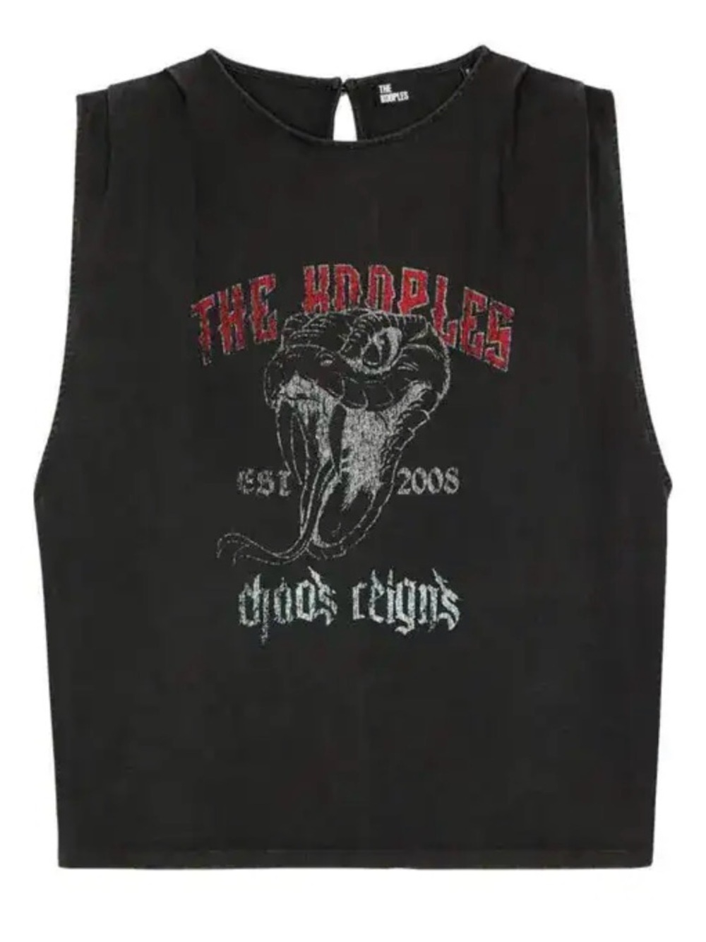 The Kooples Black Graphic Cropped Tank with Snake Print